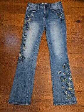 DRIFTWOOD Kelly Dragonfly Floral Embroidered Jeans 26